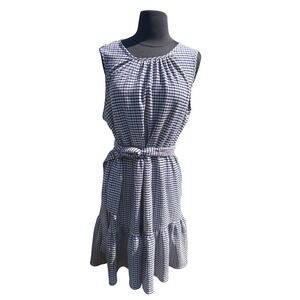 DKNY‎ Womens Dress Size 12 Sleeveless Gingham Checkered Belted Tiered